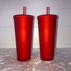 2 RED MATTE STUDDED STARBUCKS CUPS (2021)